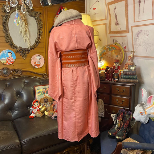 和洋折衷 着物 リメイク ワンピース ドレス 洗える 化繊 帯サッシュ