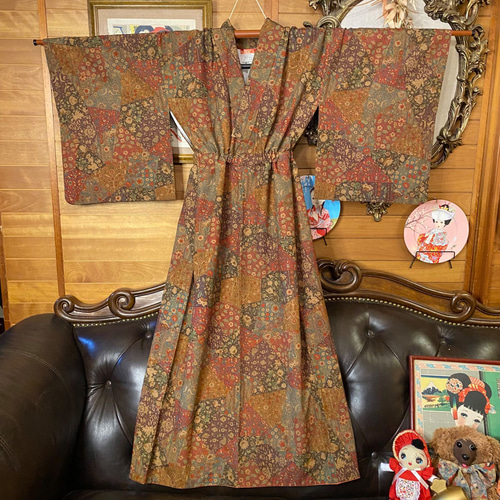 和洋折衷 着物 リメイク ロング 丈 ワンピース ドレス 洗える 化繊