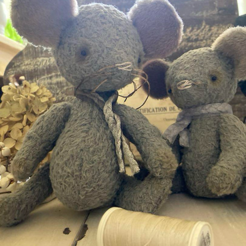 ねずみ　作家　作家様　ハンドメイド　ぬいぐるみ オリジナル ハンドメイド ぬいぐるみ ねずみの親子 ぬいぐるみ