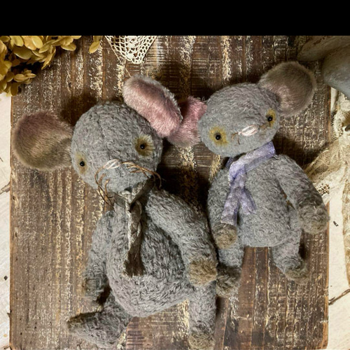 オリジナル ハンドメイド ぬいぐるみ ねずみの親子 ぬいぐるみ