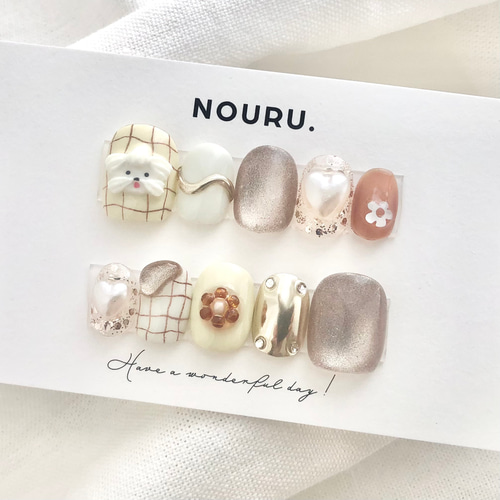 クリームプリンわんこ【サイズオーダー制】￤ネイルチップ 犬 わんこ