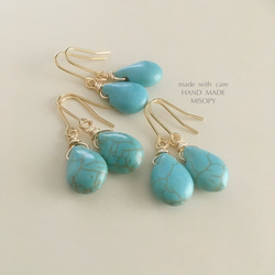 しずく型ターコイズの一粒ピアス ターコイズブルー ピアス（フック