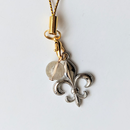 ルチルクォーツ百合の紋章パワー天然石ストーンチャーム 携帯