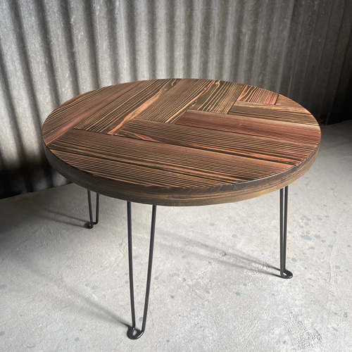 ヘリンボーン】直径50cm 折りたたみテーブル 丸テーブル