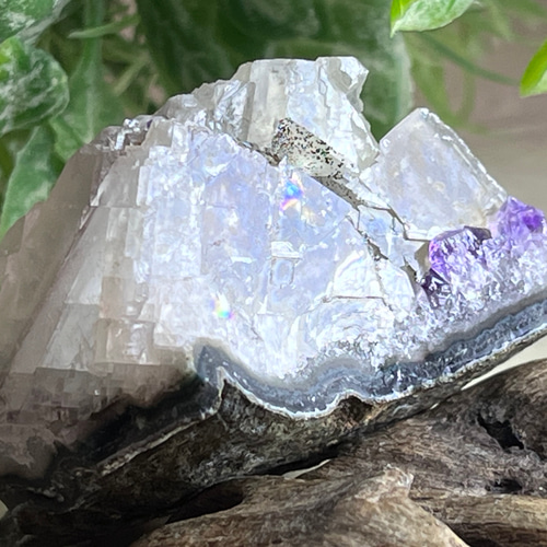 2色のカルサイト共生✨ レインボー アメジスト クラスター 原石 ラフ