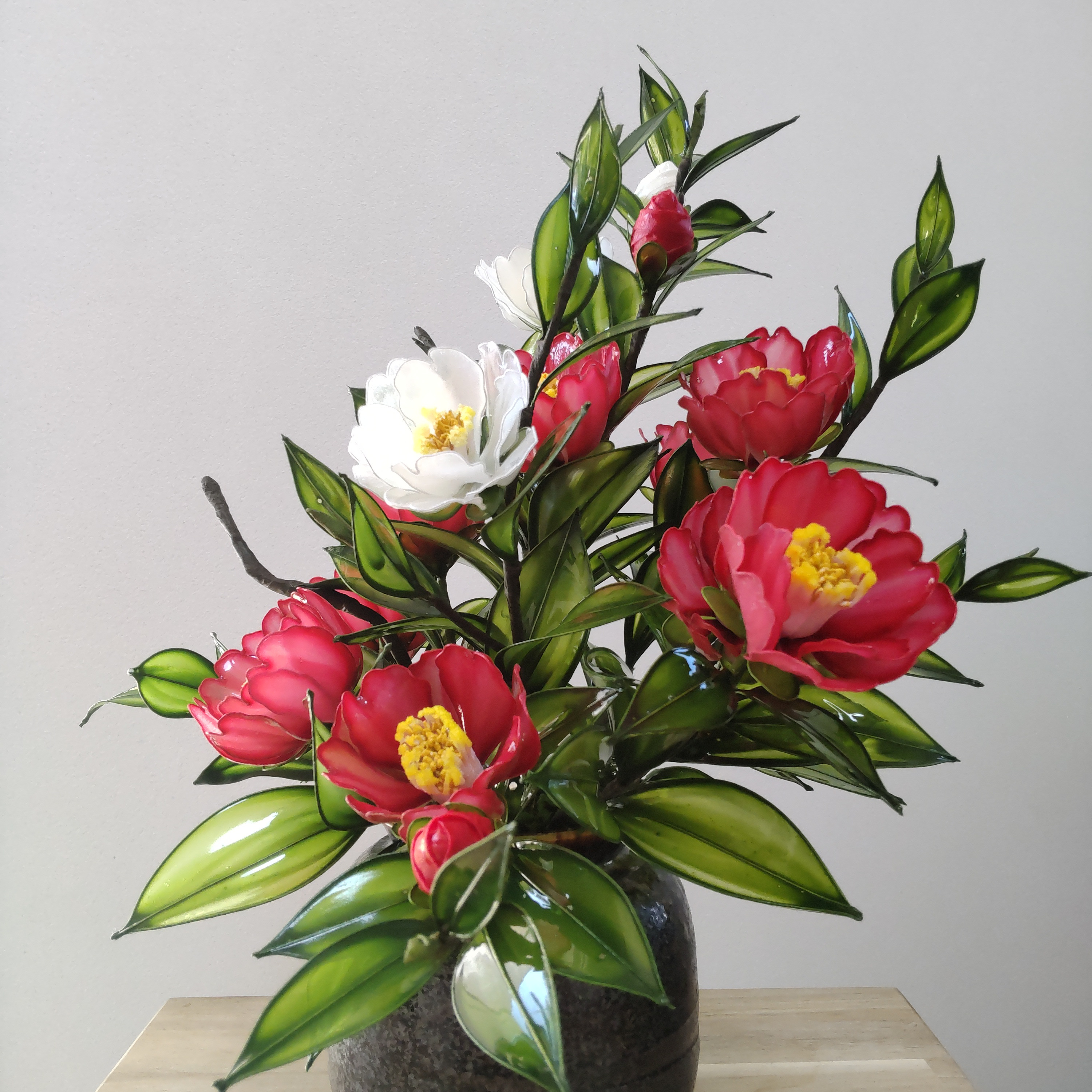 椿♡ディップアート♡アメリカンフラワー♡ツバキ♡アレンジメント