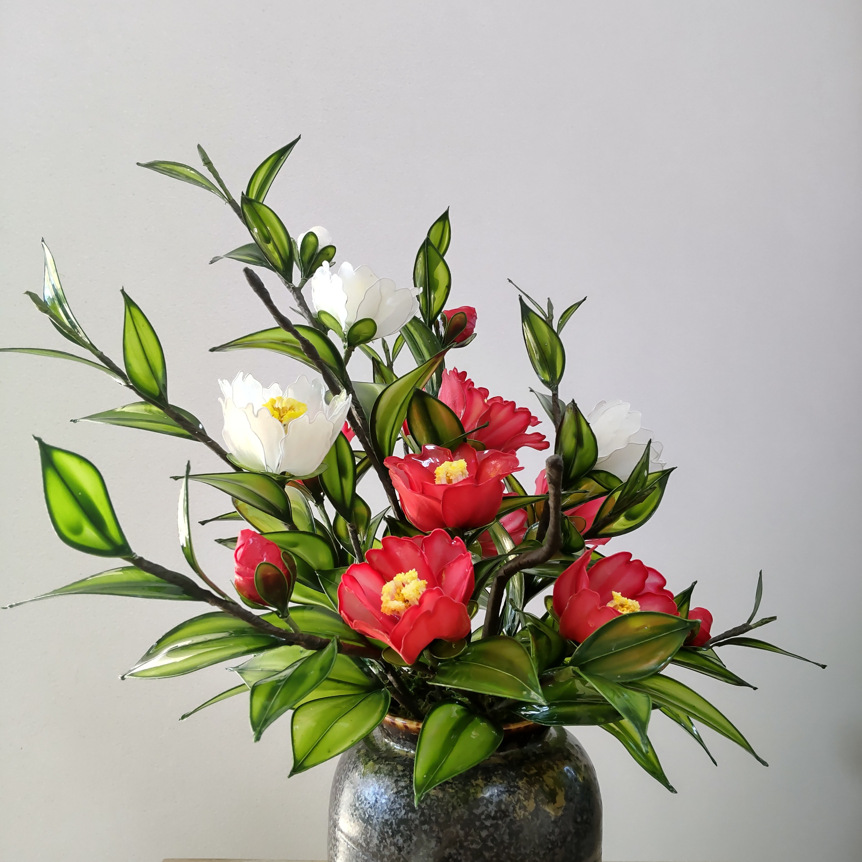 椿♡ディップアート♡アメリカンフラワー♡ツバキ♡アレンジメント