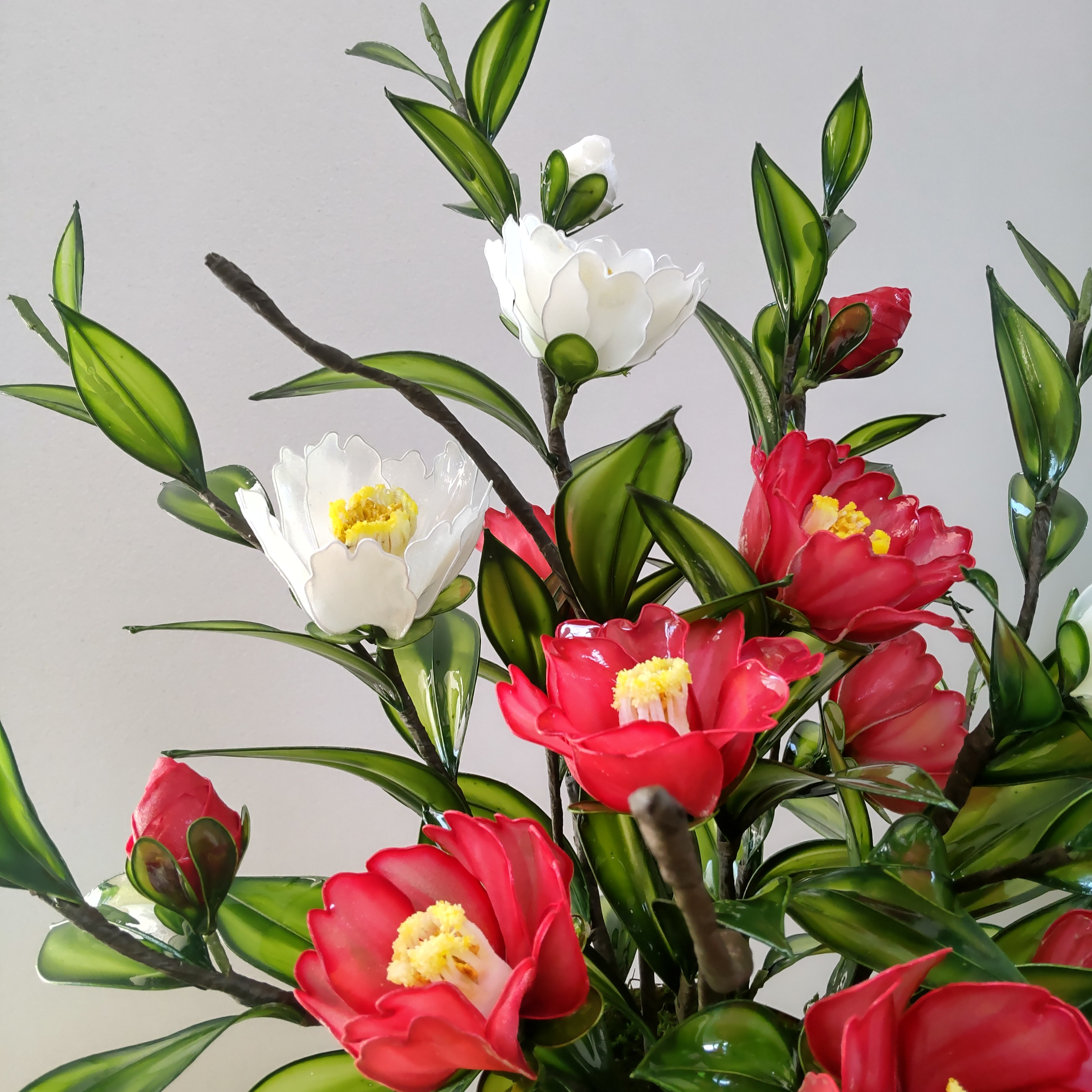 椿♡ディップアート♡アメリカンフラワー♡ツバキ♡アレンジメント