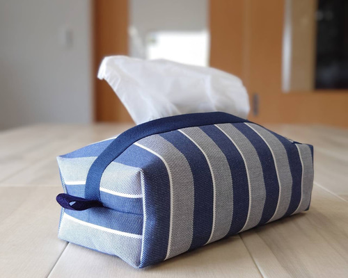 ストライプブルー×ネイビー ティッシュケース ティッシュケース
