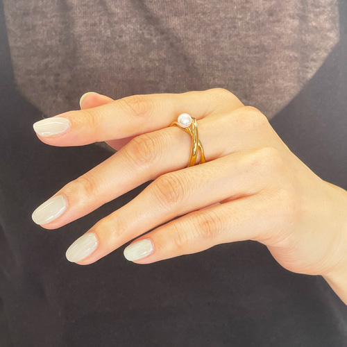 2WAY 付けっぱなしOK！ステンレス 二連ラウンド イヤーカフ兼リング