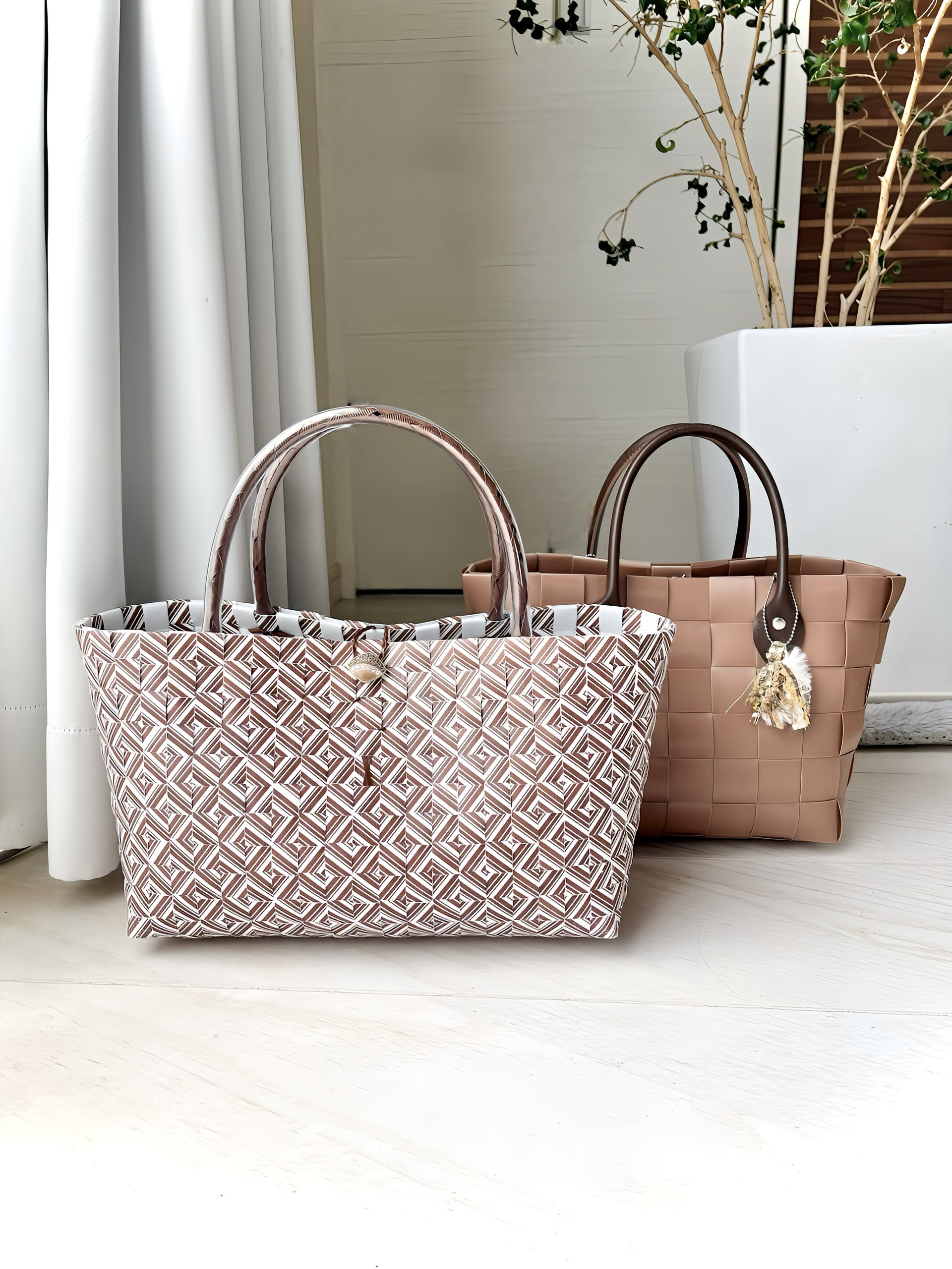 【数量限定/秋の福袋】ブラウン/レトロ柄トート２点セット
