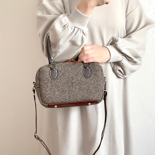 creema限定福袋】ウールツイードのころんとスクエア2WAYボストンバッグ  