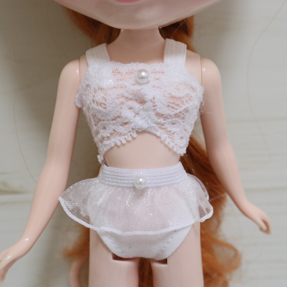 ブライス、リカちゃん、1/6サイズ、アイシードール、白上下セット下着 