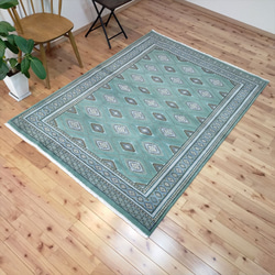 パキスタン絨毯 ハイクオリティ 191x139cm 手織り グリーン カーペット