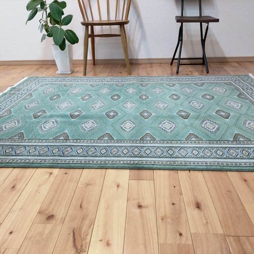 パキスタン絨毯 ハイクオリティ 191x139cm 手織り グリーン カーペット