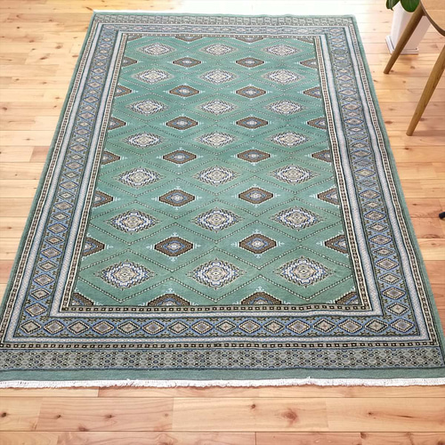 パキスタン絨毯 ハイクオリティ 191x139cm 手織り グリーン カーペット