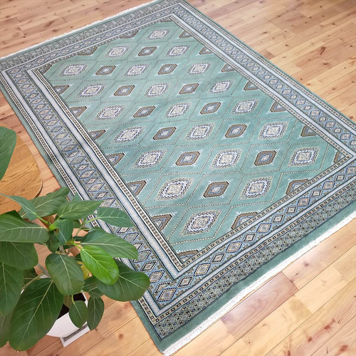 パキスタン絨毯 ハイクオリティ 191x139cm 手織り グリーン カーペット