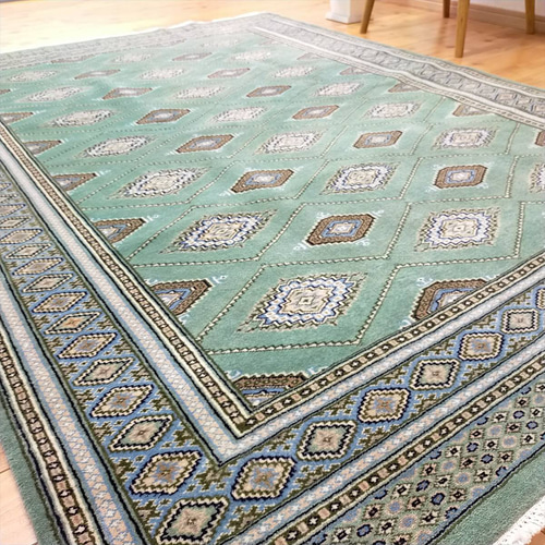 パキスタン絨毯 ハイクオリティ 191x139cm 手織り グリーン カーペット