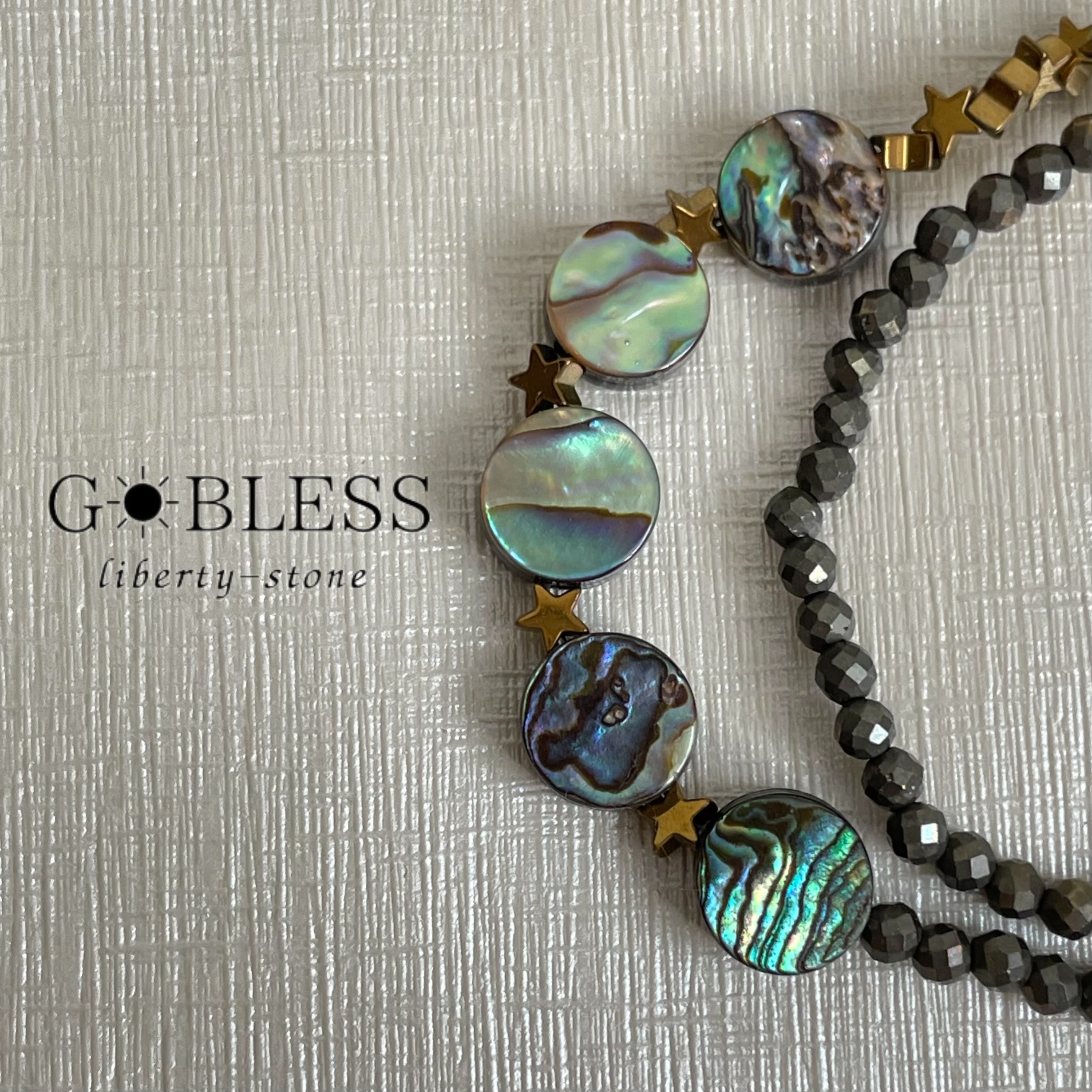 【数量限定】136 アバロンの星 ／ アバロンシェル ×ヘマタイト×パイライト 2連 ブレスレット