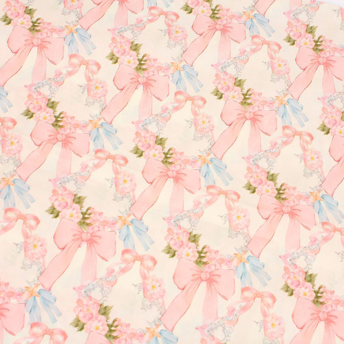 韓国製 大幅 リボン柄 リボン フラワー 生地 コットン100％ 40s Ribbon