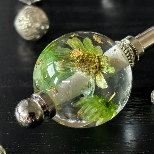 かんざし ドライフラワーの水中花 黄緑 グリーン 抹茶 一本挿し 一本簪