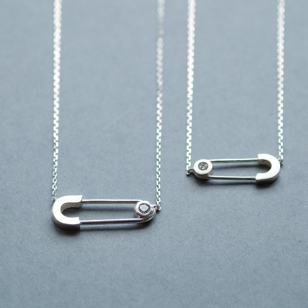 2コset) 安全ピン ペア ネックレス シルバー925