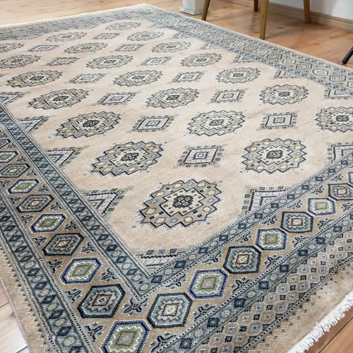 パキスタン絨毯 ラグ 197x140cm 軽くて畳める手織りラグ ベージュ
