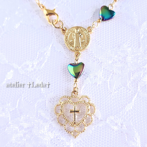 ☆レインボーハートヘマタイト ロザリオブレスレット☆ ~Rainbow  