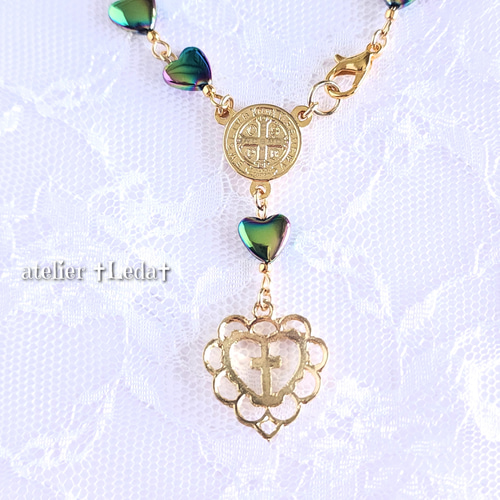 ☆レインボーハートヘマタイト ロザリオブレスレット☆ ~Rainbow  