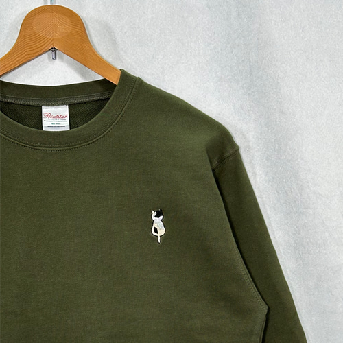 選べる5色3サイズ展開】三毛猫のワンポイント刺繍 9.7オンス長袖