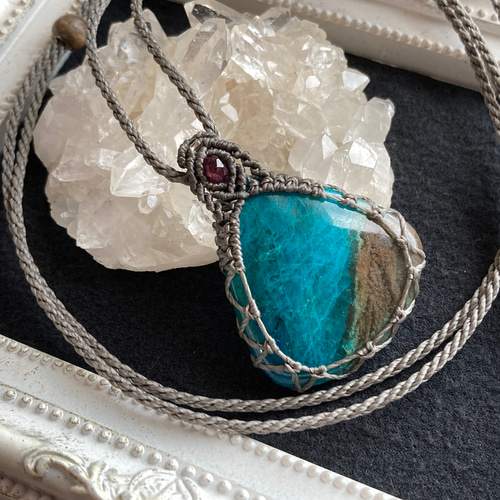 アズライト アクアマリン マクラメネックレス マクラメアクセサリー