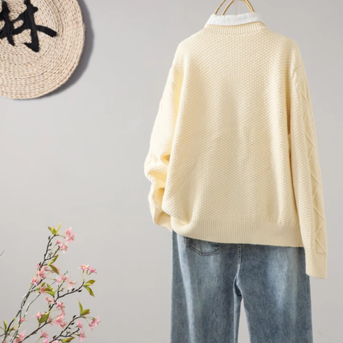 新作】フラワー刺繍ニットカーディガン レトロなクルーネックの