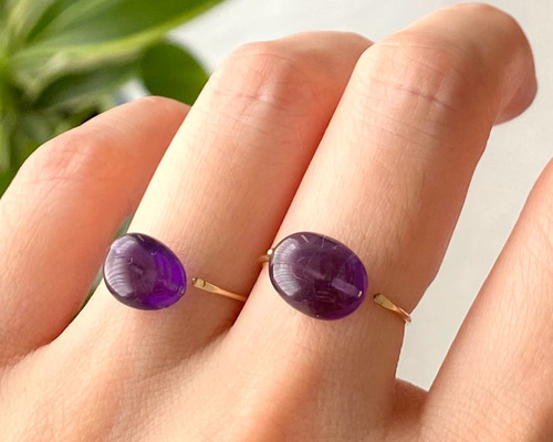 アメジストのときめきリング 14kgf 華奢 誕生石 秋 重ね付け 紫