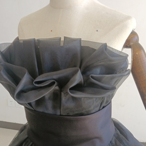 憧れのドレス カラードレス ブラック ラッフルフリル ベアトップ ミニ  