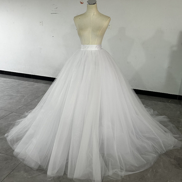 オーバースカート オフホワイト チュールスカート トレーン 編み上げ  