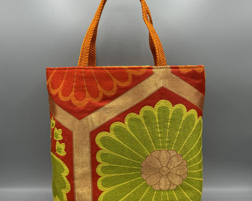 着物 帯 帯締め ハンドメイド トートバッグ リメイク オレンジ トート