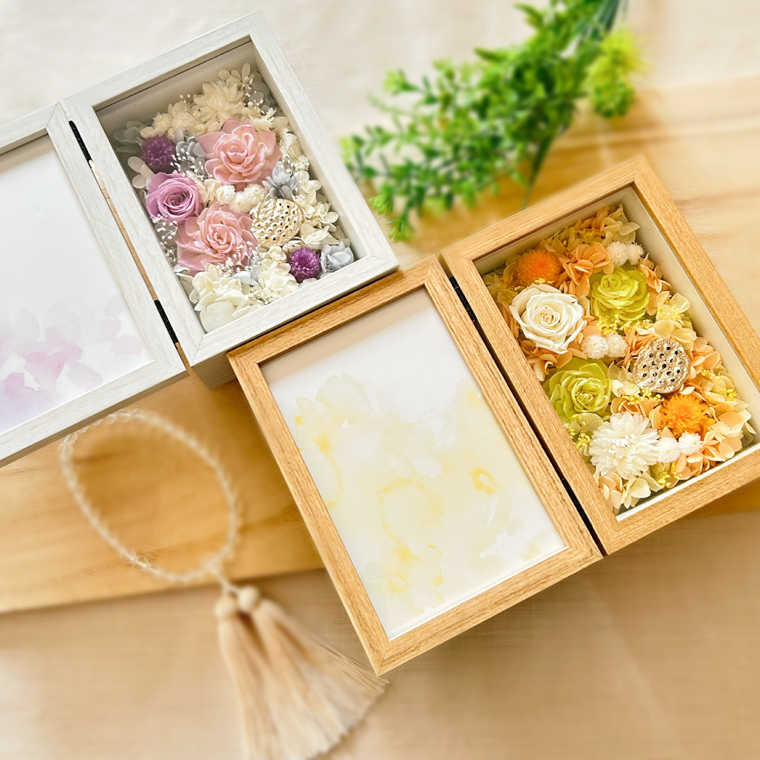 御供　お悔やみ 写真立て 木目調　ナチュラル　プリザーブドフラワー  仏花 お盆  お供え花    法事 ペット