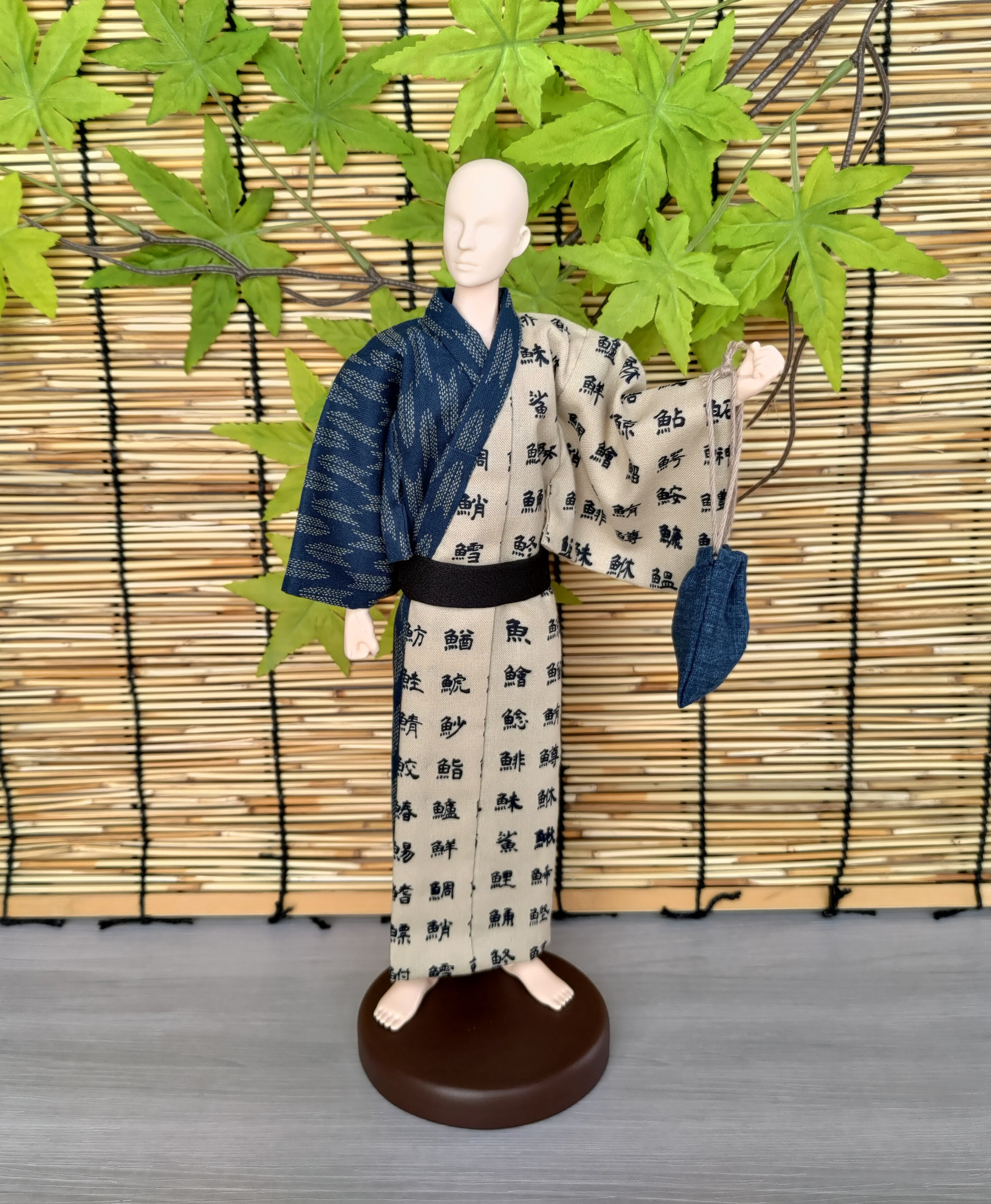【未使用】浴衣　青　手縫い仕立て　152㎝