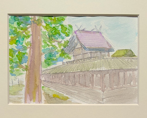 額縁付きの水彩画（宗像大社） 錦秋】水彩原画 F3サイズ 一点物 額装付き 豪華プレゼント付き