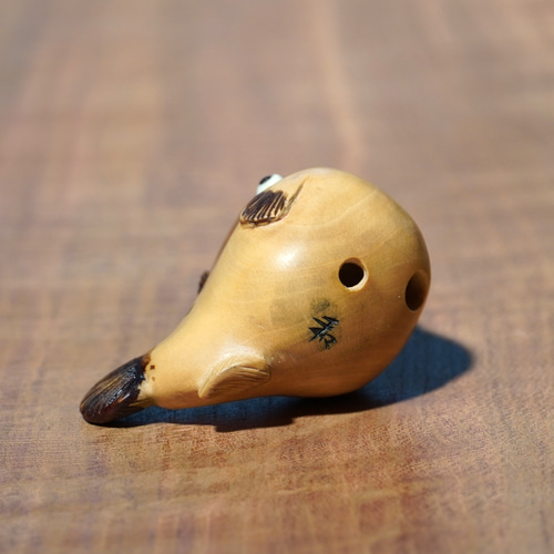 木彫刻 根付「河豚」 黄楊 木彫り フグ キーホルダー ストラップ 工芸