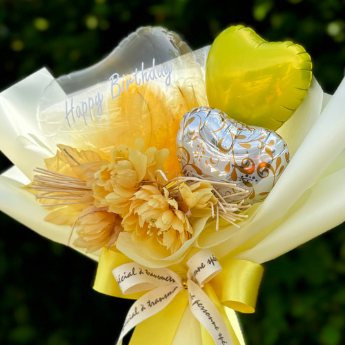 クリアバルーン フラワーブーケ イエロー卒業祝い｜発表会｜結婚祝い