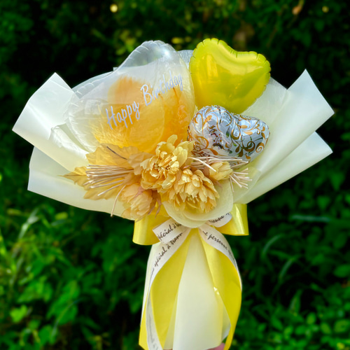 クリアバルーン フラワーブーケ イエロー卒業祝い｜発表会｜結婚祝い