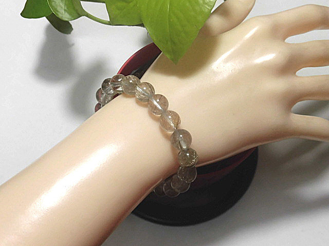 天然石 プラチナルチルクォーツ9.5mm～9.9mm玉ブレスレット 内周18.3cm　　240101811