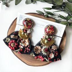 大ぶりチュールインド刺繍リボンタッセルイヤリング/ピアス イヤリング