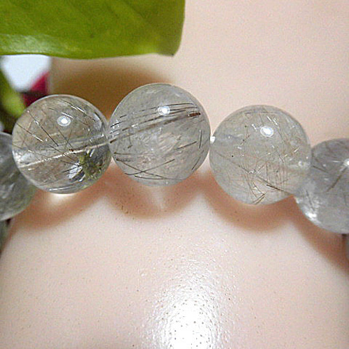 天然石 プラチナルチルクォーツ10.5mm～10.9mm玉ブレスレット 内周16.6