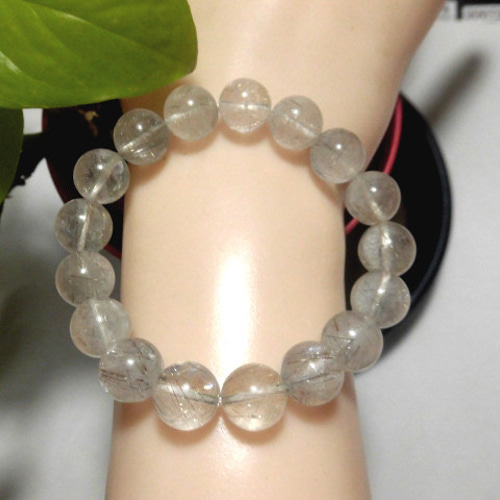天然石 プラチナルチルクォーツ10.5mm～10.9mm玉ブレスレット 内周16.6