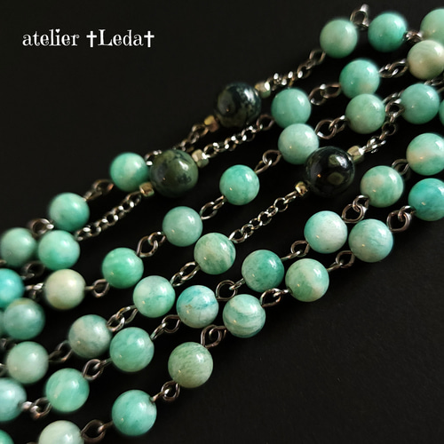 ☆アマゾナイト＆カンババジャスパー ロザリオ☆ ~Amazonite