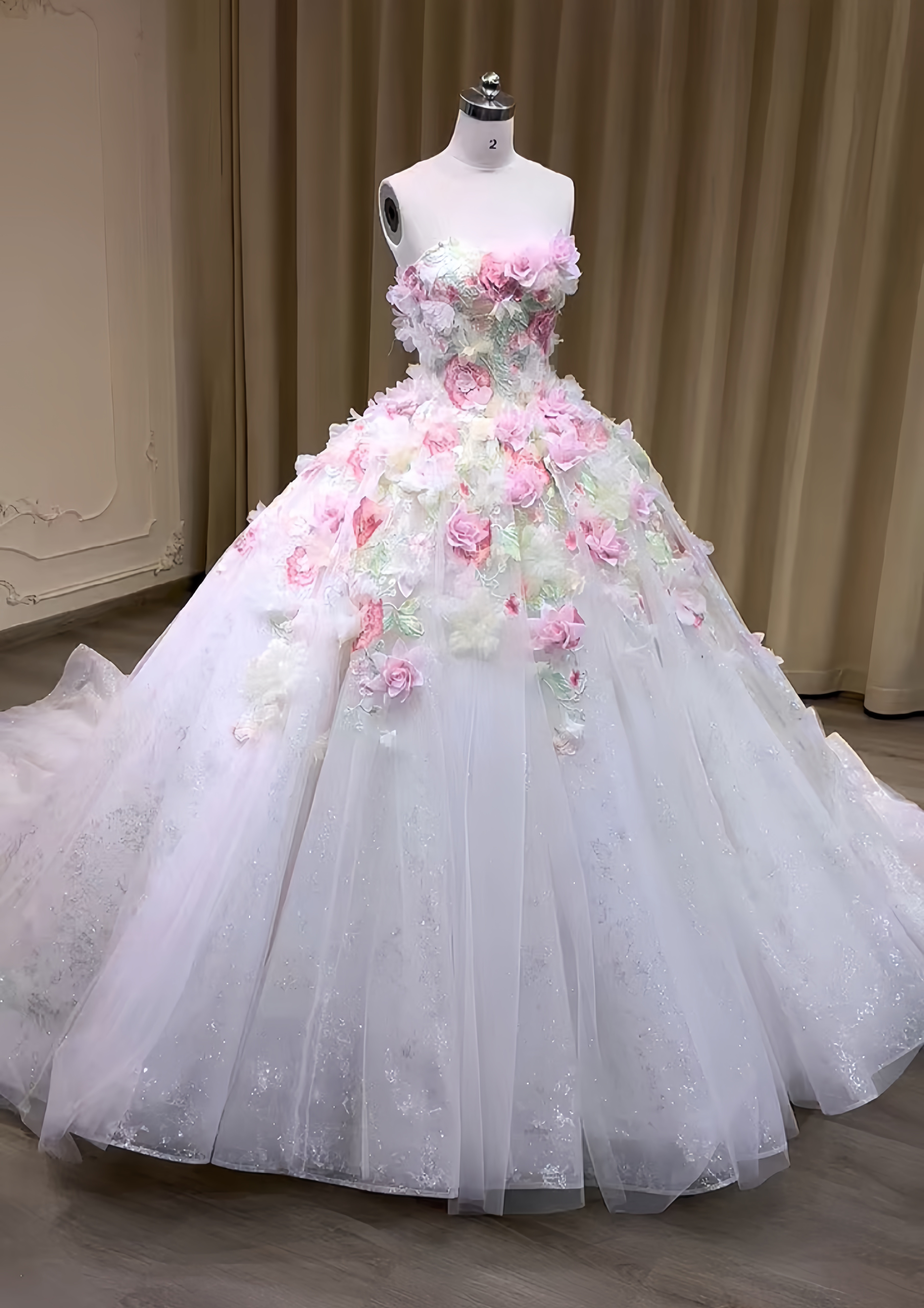 【予約販売】本 憧れのドレス！可愛い サイズオーダー可能 お花飾り ピンク スーツ・フォーマル・ドレス