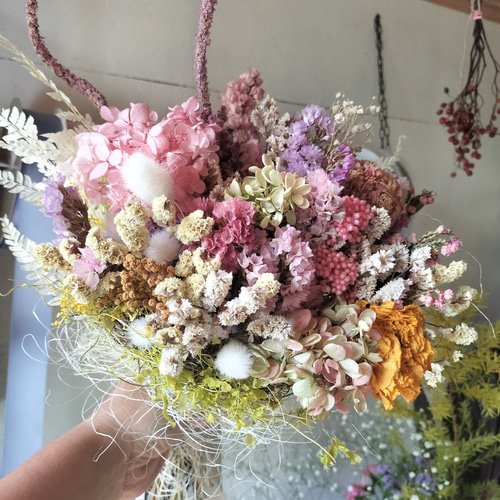 ウェディングブーケ ブートニア付き くすみピンク ドライフラワーブーケ 前撮り くすみピンク ウェディングブーケ ブートニア付き ドライ