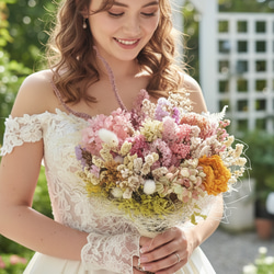 ウェディングブーケ ブートニア付き くすみピンク ドライフラワーブーケ 前撮り ドライフラワーブーケ くすみピンク ナチュラル ウェディングブーケ 前